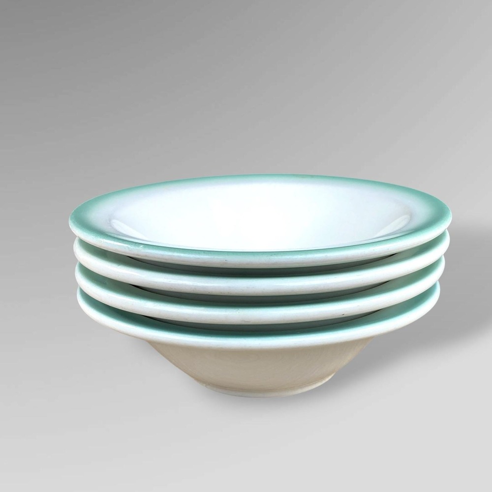 Homer Laughlin Best China Teal Rim Bowls Set 4 Hotel Ware Soup Cereal 1965